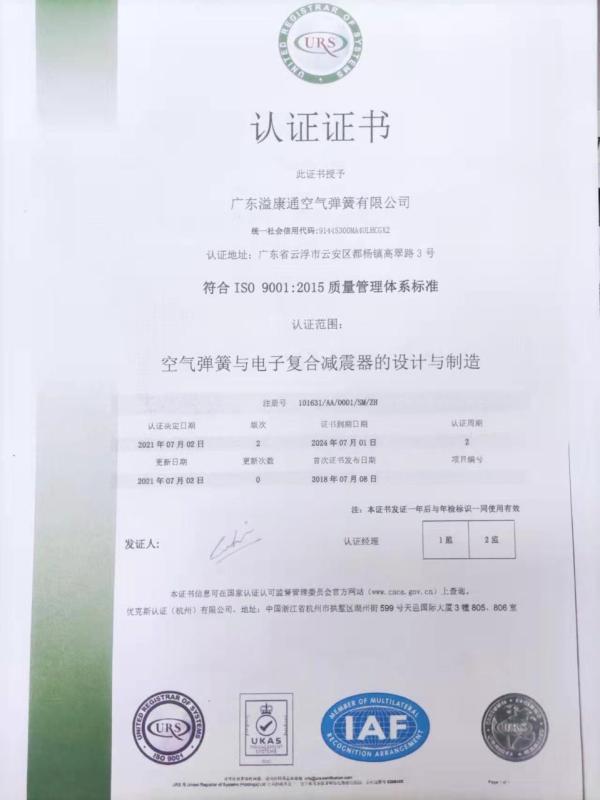 ISO9001 - Guangdong Yiconton Airspring Co., Ltd.