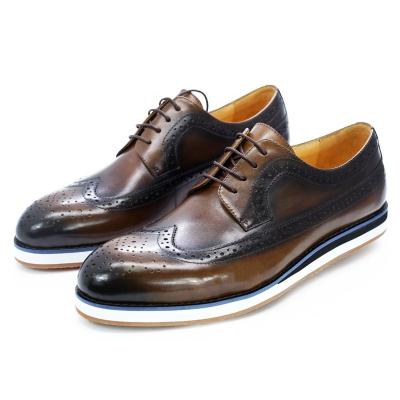 China Anti-slippery Classic Genuine Leather Flat Shoes Brown Black Handmade Lace Up Flat Casual Shoes Men for sale