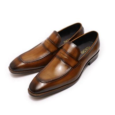 China Penny Loafers Casual Shoes Genuine Mens Brown Anti-slippery Leather Slip On Workout Shoes for sale