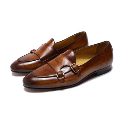 China Anti-Slippery Customizable Special Design Monk Strap Stylish Double Slip On Stylish Genuine Leather Men Shoes for sale