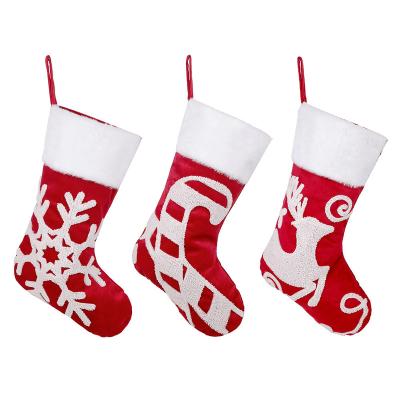 China Hot popular 2022 New Cute Fun Christmas Gift Sleigh Elk Snow Embroidery Socks Gift Decorations Xmas Socks for sale