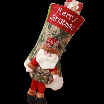 China Cute Fun 2022 Popular Hot Sale Christmas Stocking Santa Snowman Elk Big Stocking Decoration Plush Toy Gift for sale