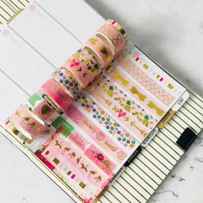 China GF New Arrival 10 Pcs Waterproof Customized Gold Foil Decoration Masking Punched Washi Tapes for sale