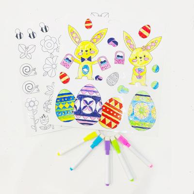 China Custom Printing Window Sticker GF Easter Bunny Egg Party Coloring Window Stickers Ornaments Home Decorations DIY Window Clings for sale