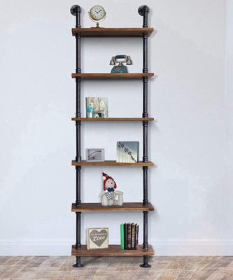 China Wall Mounted Wood Shelves (Size) Adjustable Industrial Ladder Pipe Floating Wood Display Wood Book Rack for sale