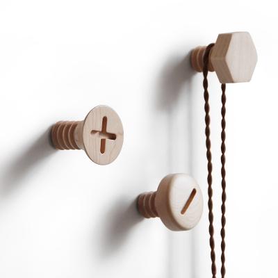 China Free Punch Hook Mini Screw Wall Mount Hooks Ins Style Solid Wood Living Room Coat Wall Pendant Nordic Viable Decoration for sale