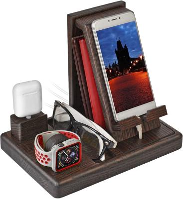 China OEM Ash-Wood Wooden Docking Station Phone Stand Wallet Stand Watch Organizer Compatible Gadgets with iPhone iWatch for sale