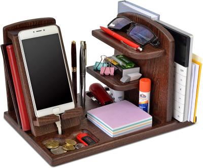 China Desk Organizer Wood Phone Docking Station with Watch Wallet Key Holder for Desk Organizer Stand Men Gift for sale