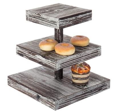 China Sustainable 3-Tier Torched Wooden Dessert/Appetizer Rack for sale