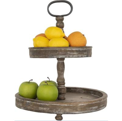 China Sustainable distressed wood serving tray with metal handle Wooden Tray Set for sale