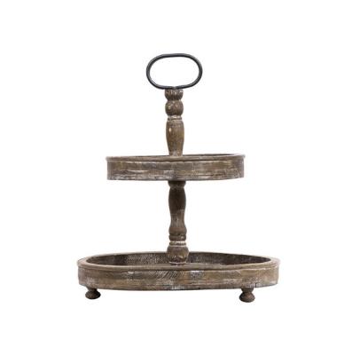 China Home Decorative Rustic Wood 2 or 3 Tray With Metal Handle Greige Tiered Country Farmhouse 2020 Rustic for sale