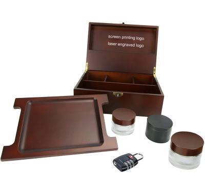 China Biodegradable wooden stash box for smoking accessories with removable plate and coded lock for sale