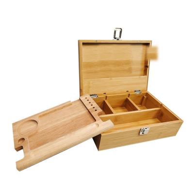 China Recycled Materials Handcrafted Customized Rolling Tray Wood Bamboo Storage Stash Premium Box for sale