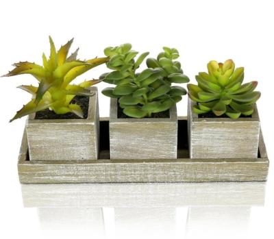 China Square Modern Rustic Wood Pots and Rectangular Tray, Set of 3 Faux Plants Succulent Pots for sale