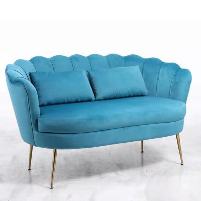 China Wholesale velvet fabric accent chair two seat divan modular modern blue loveseat sofa for bedroom for sale