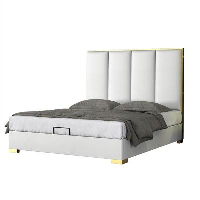 China Storage Newly Design Gray Leather Upholstery With King Size Luxury Storage Bed Frame for sale