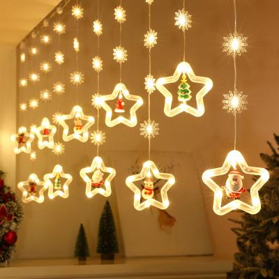 China RGB String Light Christmas Decorations Pentagram Curtain String Lights 8 Features Room Window Mall Party Holiday Color Remote Control Lights for sale