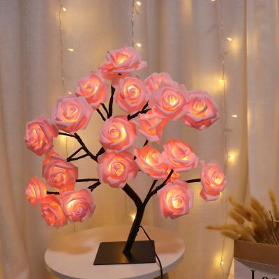 China Rose Flower Tree Lights Led Rose Flower 24led Rose Table Lamp 45cm Home Decor Rose Flower Bonsai Tree Light Wedding Romantic Bedroom Night Light for sale