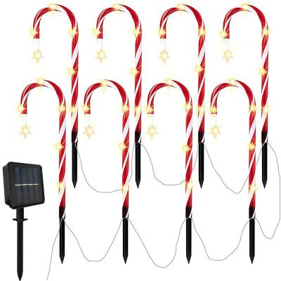 China String Fairy Lights Candy Cane Pathway Marker Stake Solar Christmas Light String Star Snowflakes 8 Outdoor Yard Christmas Lights Waterproof for sale