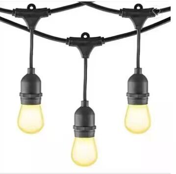 China 48ft Commercial Grade Black Plastic Cable S14 LED Bulb Strand with 15 Hanging Sockets Garden Patio Ambience Festoon String Light for sale