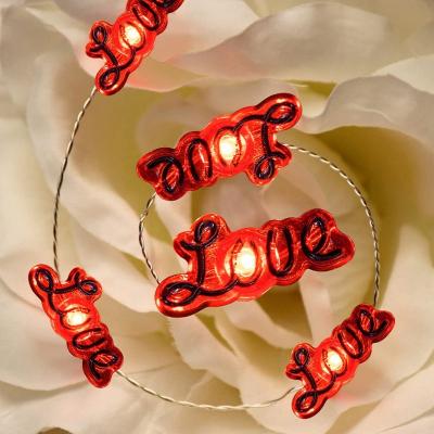 China LED Light 20 LED Plastic LOVE Red Romantic Valentine's Day Home Decorative Copper Wiring String Lights for sale