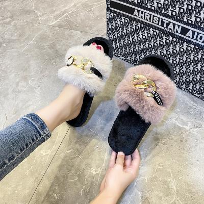 China Fashion Trend Hot Selling Cheap Custom Made Winter Fur Slippers Home Indoor Women Plush Slips Cotton Slippers for sale