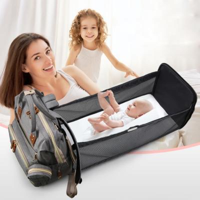 China With USB Diaper Bag Backpack Crib Mother Baby Bags Mom Travel Waterproof Foldable Nylon Baby With Portable Bed Diaper Changing Bags for sale