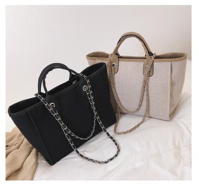 China Designer Other Women's PU Leather Tote Handbag Tote Bag With Chain Wrist Large Custom Travel Shoulder Bag for sale