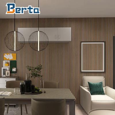 China Modern Interior MDF Slat Wood Akupanel Wood Chips Sound Absorbing Fireproof Acoustic Panel for sale