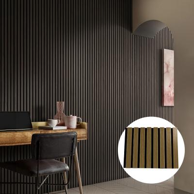 China Modern Akupanel Wool Sound Absorting Natural Walnut Slats Wood Wall Grooved Acoustic Decorative Panel for sale