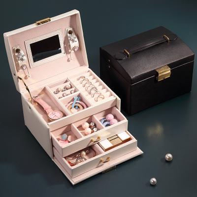 China 2021 New Design Viable Hot Sale Bedroom Storage Boxes Three-deck Earring Necklace Jewelry Boxes for sale