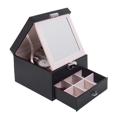 China 2021 New Design Sustainable Storage Boxes Earring Necklace Bracelet Storage Boxes With Drawer Jewelry Boxes With Mirror for sale