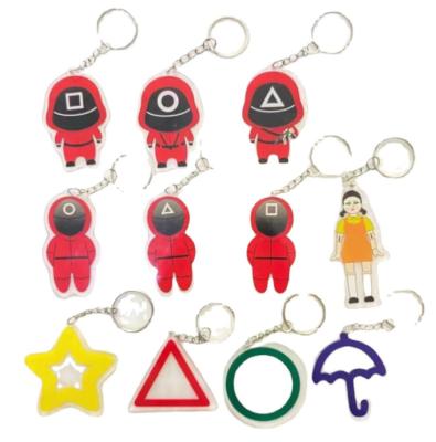 China 2022 New Promotion Gift 2022 Promotion Gift Hot Selling Squid Game Manager Maniac Red Acrylic Masked Squid Game Key Chain Key Ring for sale