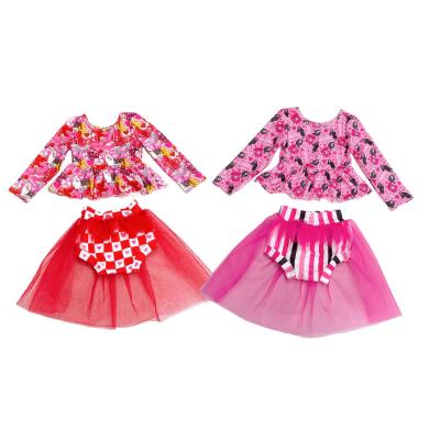 China Free Shipping Valentine's Day Girl's Casual Tulle Teams Kids Heart Print Sets Toddler Baby Printed Clothes Tutu Dress Sets for sale