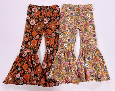 China 2021 new anti-wrinkle rarewe custom print free shipping kids girls loose bell bottom flare fit pants for sale