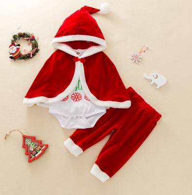 China New Design Babies Cute Antibacterial Christmas Print Velvet Christmas Lion Romper Antibacterial Top And White Hem Panty Set for sale