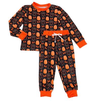 China Factory Wholesale Cozy Halloween Pumpkin Breathable Customize Print Cotton Baby Kids Pajamas Sets Loose for sale