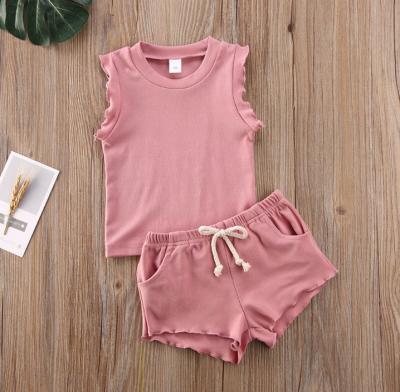 China Factory rarewe wholesale casual cotton pocket babies orange and pink color vest and short outfit sets for sale