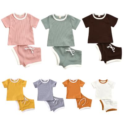 China New Design Gilrs 2pcs Casual Solid Shorts Sets Kids Rib Solid Baby Summer Suit Outfit for sale