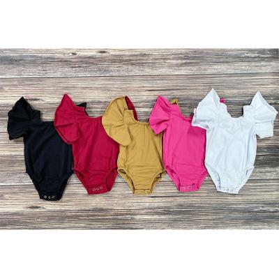 China Customized Solid Baby Regular Leos Girls Spring Solid Color Floating Leos Ruffle Sleeve Child Cotton Ruffle Leotard for sale