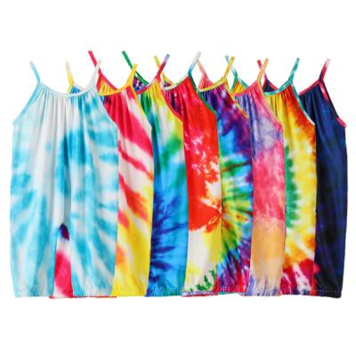 China Loungewear Summer Clothes Sleeveless Rising Casual Clothing Girls Jumpsuit Tie Dye Kids Romper for sale