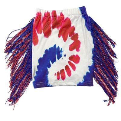 China Red and Blue New Design Anti-wrinkle Dye Tie Skirts RWB Anti-Wrinkle Boutique Customized Stylish Fringed Interchangeable Skirt for Babies for sale