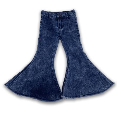 China Wide Leg Plus Size Boutique Little Girl Pants Acid Wash Baby Bell Bottoms for sale