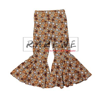 China New Arrival's Baby Bell Floral Autumn Brown Yellow Color Flare Breathable Children's Base Drop Pants for sale