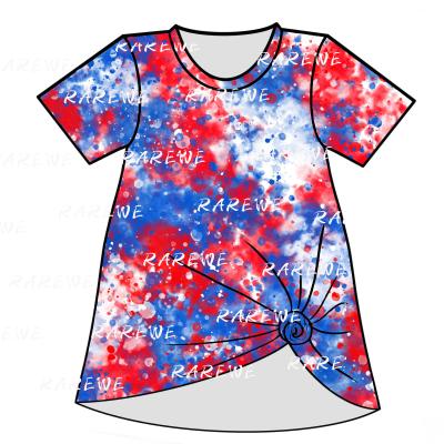 China RAREWE Breathable Wholesale Factory Custom Printed Kids 4th Of July T-shirt Baby Dresses Girls Summer Dress Clothes OEM Available for sale