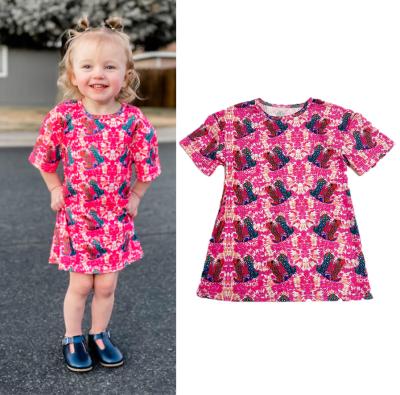 China Anti-wrinkle Baby and Toddler Casual Outfits Kids Western Fashionable Summer Printed T-shirt Dresses for sale