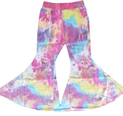 China New Viable Hot Sale Distressed Tie Dye Jeans Baby Bells And Kids Bell Bottom Jeans Customizable for sale