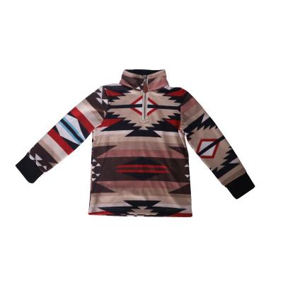 China Breathable RTS Kids 1/4 Zipper Printed Fleece Aztec Pullover Children Tops Striped Girls Turtle Neck Jacket for sale