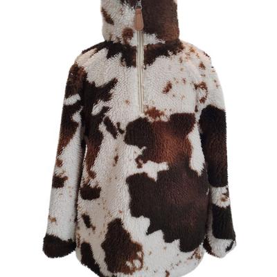 China QUICK DRY early fall arrive warm pink and white cotton cow print cow kids girls sherpad coats for sale