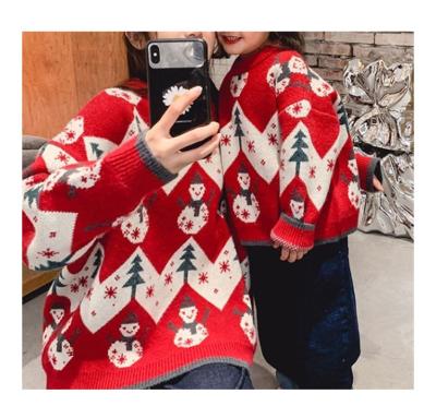 China Mommy and Me Pills Christmas Sweater Girls Snowman Print Sweater Kids Red Trees Snow and Trees Printed Oversized Sweater for sale